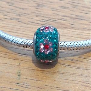 Piercing pagoda rhinestone aqua and pink sterling silver charm bracelet bead